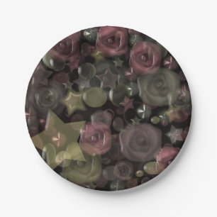 Glass tile 3D liquid roses and stars Paper Plate