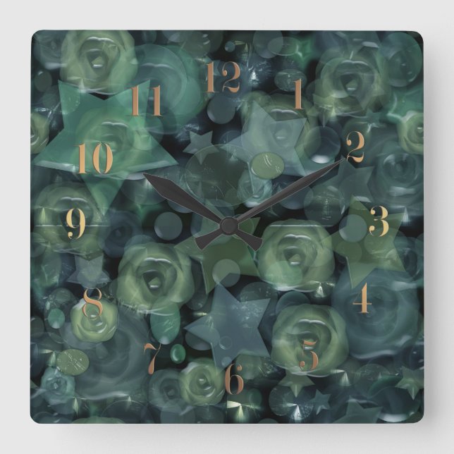 Glass tile 3D liquid roses and stars Square Wall Clock (Front)