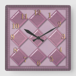 Glass tile 3D purple colour Square Wall Clock