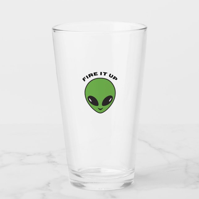 Glass tumbler- Alien Fire it Up (Front)