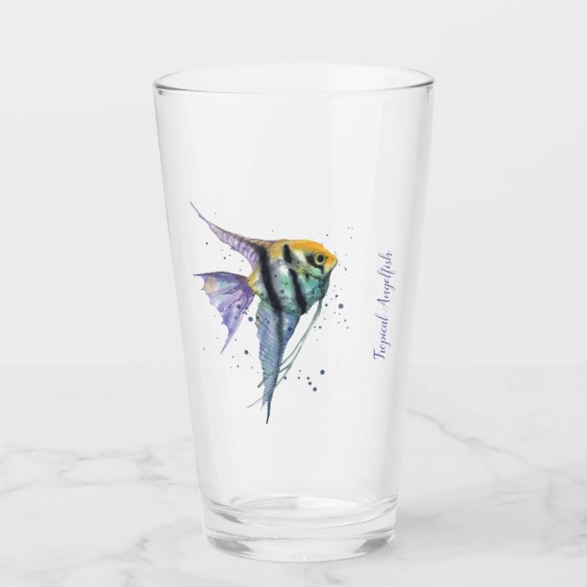 Glass Tumbler - Nautical Tropical Angelfish (Front)