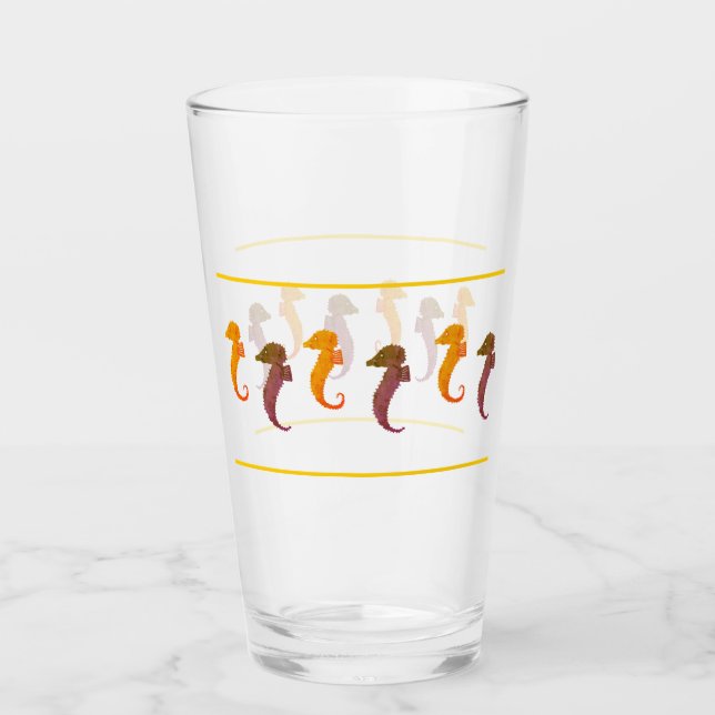 Glass Tumbler - Orange and Brown Seahorses (Front)
