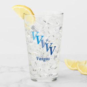 Glass Tumbler - Shaded Initials with Name in Blue