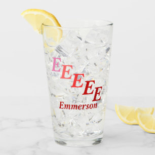 Glass Tumbler - Shaded Initials with Name in Red
