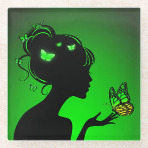 Glass Underpants Made of Glass Green Butterflies Coaster