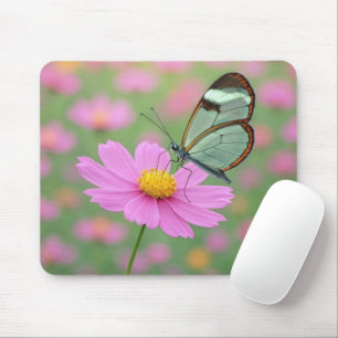 Glass Wing Butterfly On a Cosmos Flower Mouse Pad