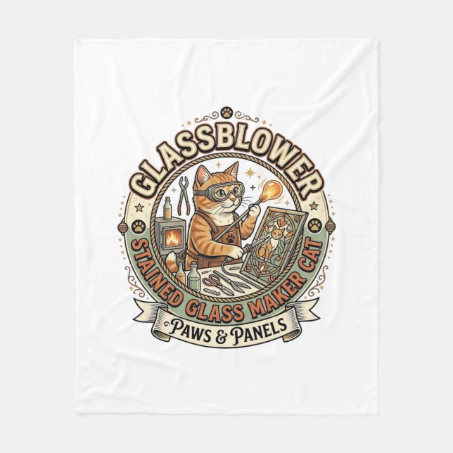 Glassblower Stained Glass Maker Cat Glassblower St Fleece Blanket (Front)