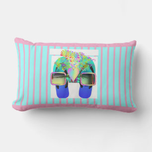 Glasses + Flips Flops Pink Stripes Lumbar Cushion