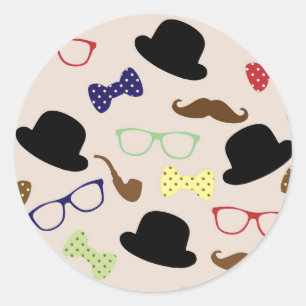 Glasses, Hats and Moustache Classic Round Sticker