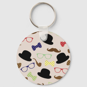 Glasses, Hats and Moustache Key Ring