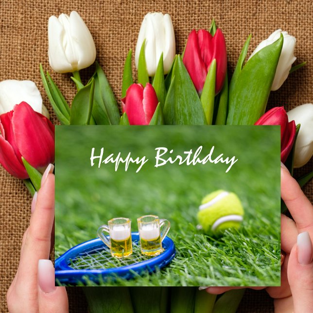 Glasses of beer with tennis ball birthday card (Creator Uploaded)
