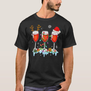 Glasses Of Wine Xmas Light Reindeer Santa Hat Dri T-Shirt