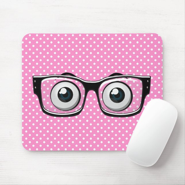 Glasses on Polka Dots Mouse Pad (With Mouse)