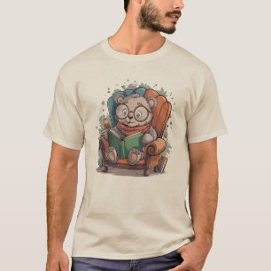 Glasses Wearing Cute Bear Reading on a Cosy Chair T-Shirt