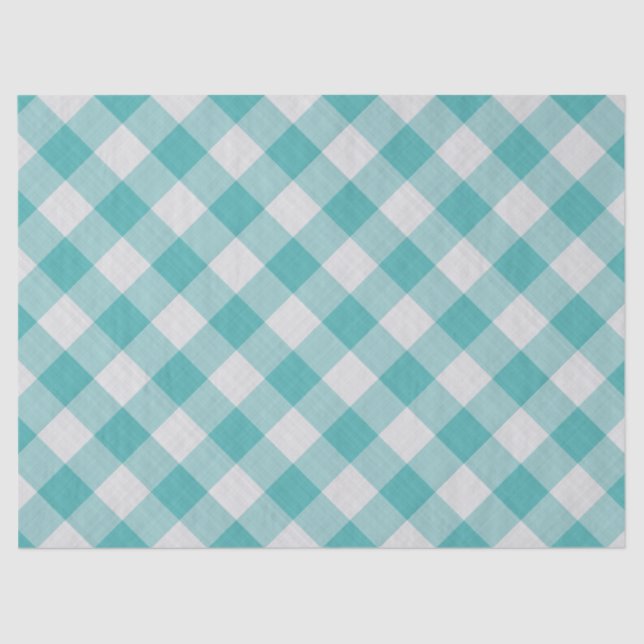 Glassic Teal Gingham Checks Pattern Geometric Tissue Paper (Front)