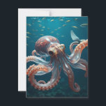 Glasslike Octopus in the Deep Sea Postcard<br><div class="desc">If you collect postcards then here is a pretty one for you! This image shows a hyper realistic octopus with a glass-like appearance swimming in the deep ocean. Schools of iridescent fish and sea turtles swim behind it,  all rendered with intricate,  ultra-detailed textures.</div>