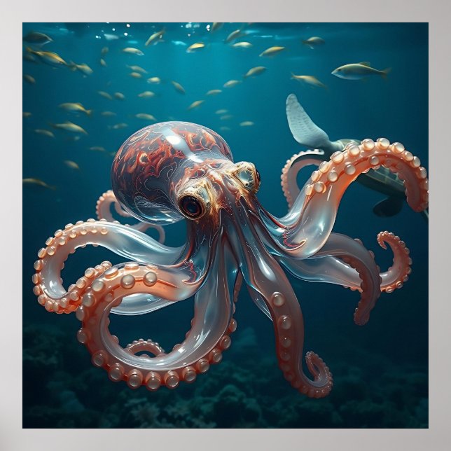 Glasslike Octopus in the Deep Sea Poster (Front)