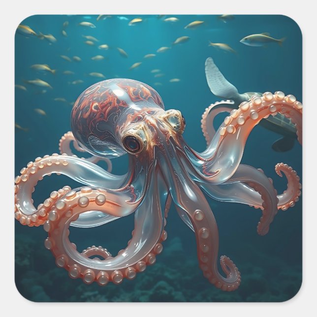 Glasslike Octopus in the Deep Sea Square Sticker (Front)