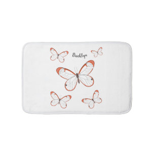 Glasswing butterfly cartoon illustration bath mat