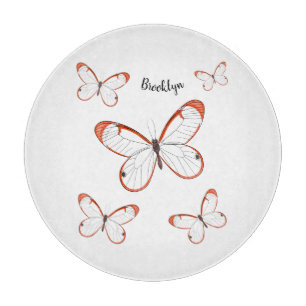 Glasswing butterfly cartoon illustration cutting board