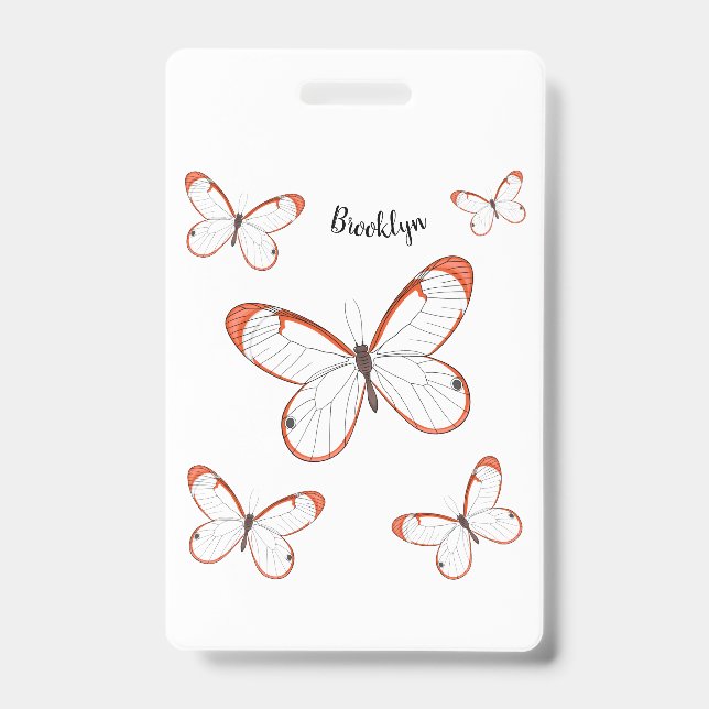 Glasswing butterfly cartoon illustration  ID badge (Front)