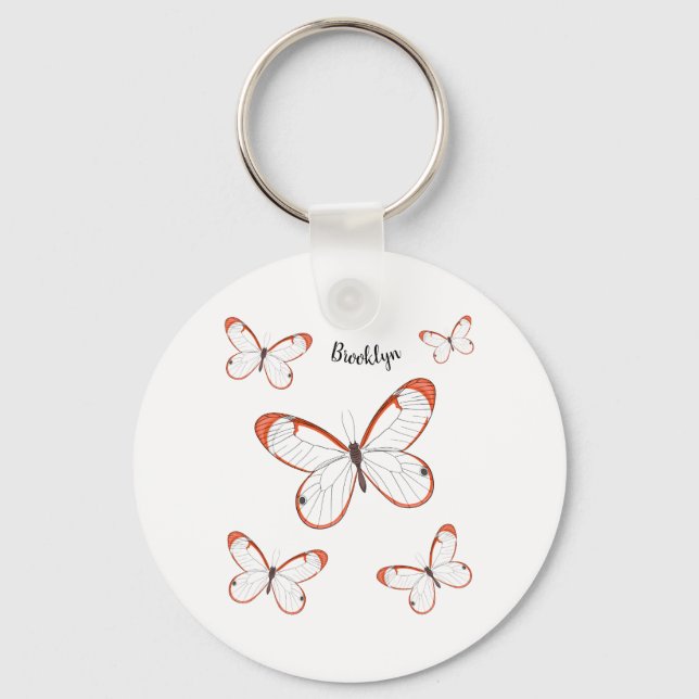 Glasswing butterfly cartoon illustration  key ring (Front)