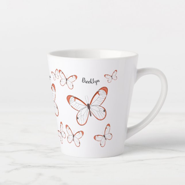 Glasswing butterfly cartoon illustration  latte mug (Right)