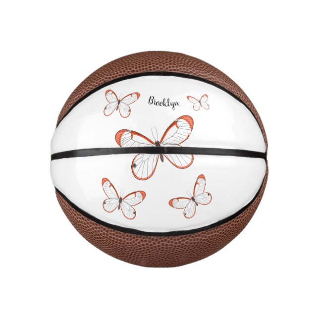 Glasswing butterfly cartoon illustration mini basketball (Front)
