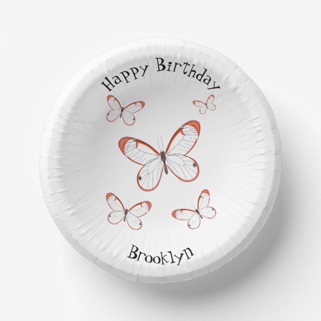 Glasswing butterfly cartoon illustration paper plate (Front)