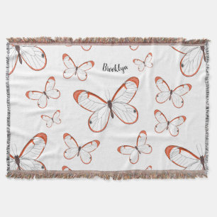Glasswing butterfly cartoon illustration throw blanket