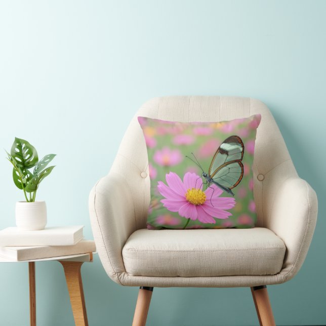 Glasswing Butterfly On a Cosmos Cushion (Chair)