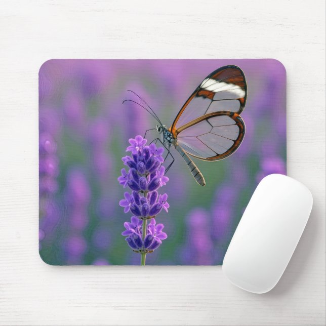 Glasswing Butterfly On a Lavender Blossom Mouse Pad (With Mouse)