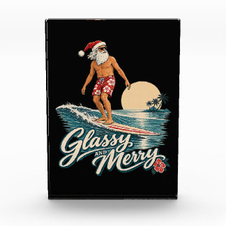 Glassy and Merry Surf Santa Christmas Photo Block