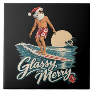 Glassy and Merry Surf Santa Christmas Tile