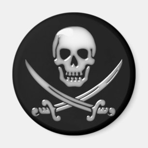 Glassy Pirate Skull & Sword Crossbones Magnet