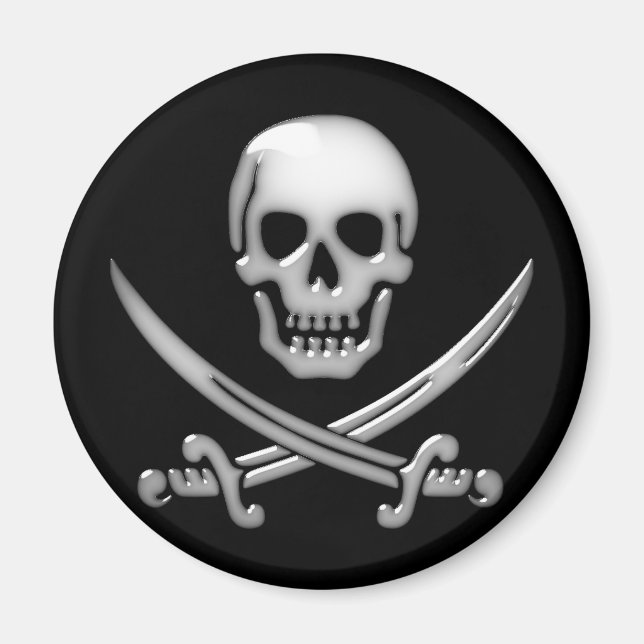 Glassy Pirate Skull & Sword Crossbones Magnet (Front)