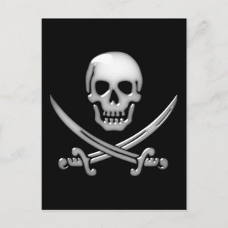 Glassy Pirate Skull & Sword Crossbones Postcard