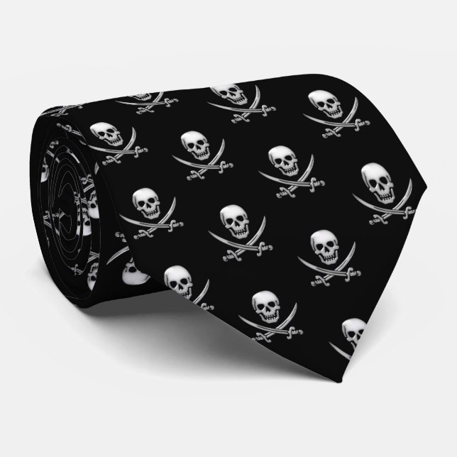 Glassy Pirate Skull & Sword Crossbones Tie (Rolled)