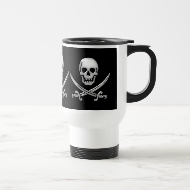 Glassy Pirate Skull & Sword Crossbones Travel Mug (Right)