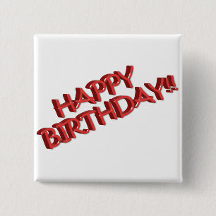 Glassy Red Happy Birthday Text Image 15 Cm Square Badge