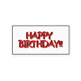 Glassy Red Happy Birthday Text Image Label