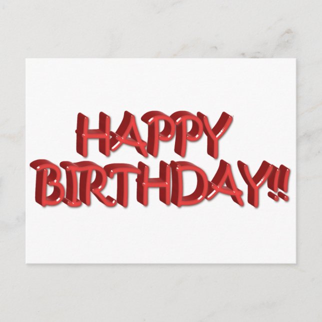 Glassy Red Happy Birthday Text Image Postcard (Front)