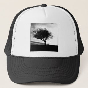 Glastonbury Hawthorn. Tree. Black and White. Trucker Hat