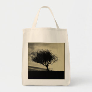 Glastonbury Hawthorn. Tree on Hill. Sepia Colour. Tote Bag