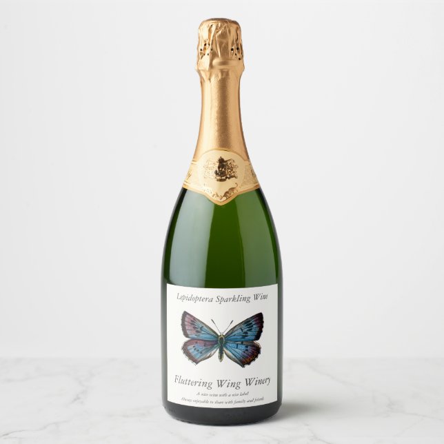 Glaucopsyche arion - The Large Blue Butterfly Sparkling Wine Label (Front)