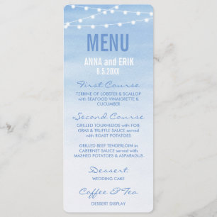 Glaucous Blue Watercolor String Lights Menu Card