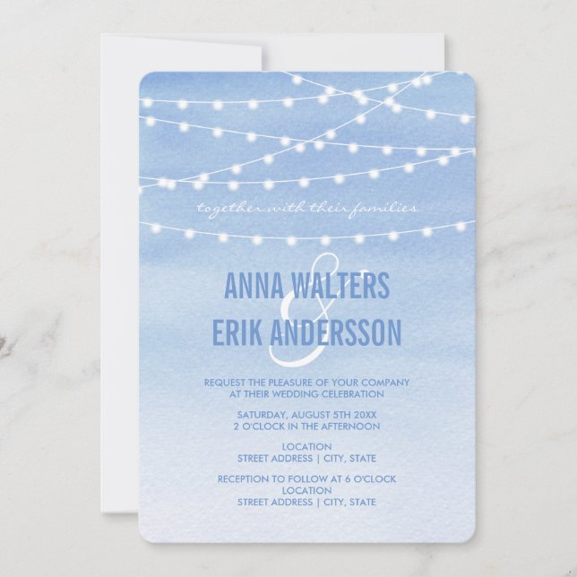 Glaucous Watercolor String Lights Invitation (Front)