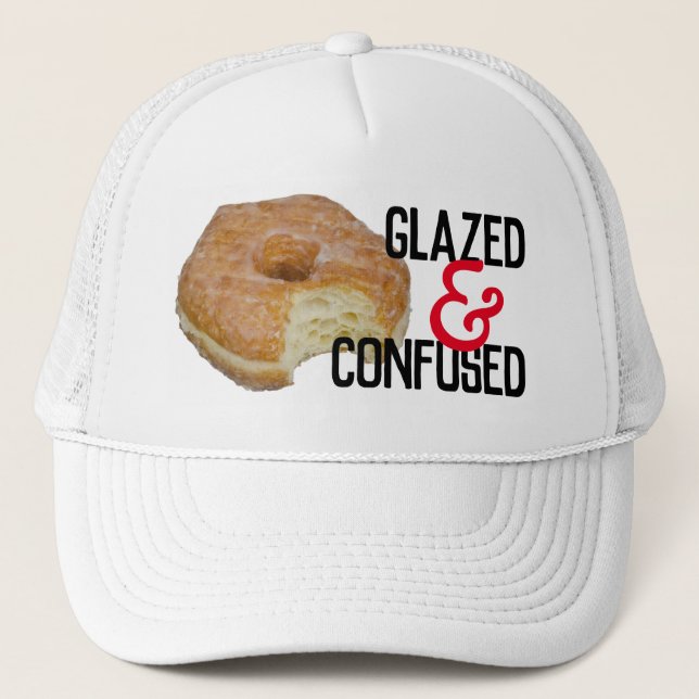 Glazed and Confused Fun Doughnut Trucker Hat (Front)