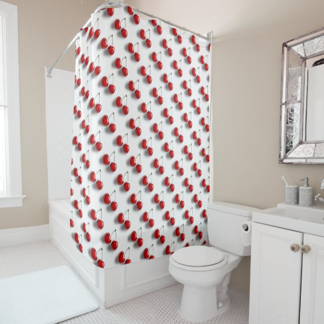Glazed Cherries Pattern White  Shower Curtain (In Situ)