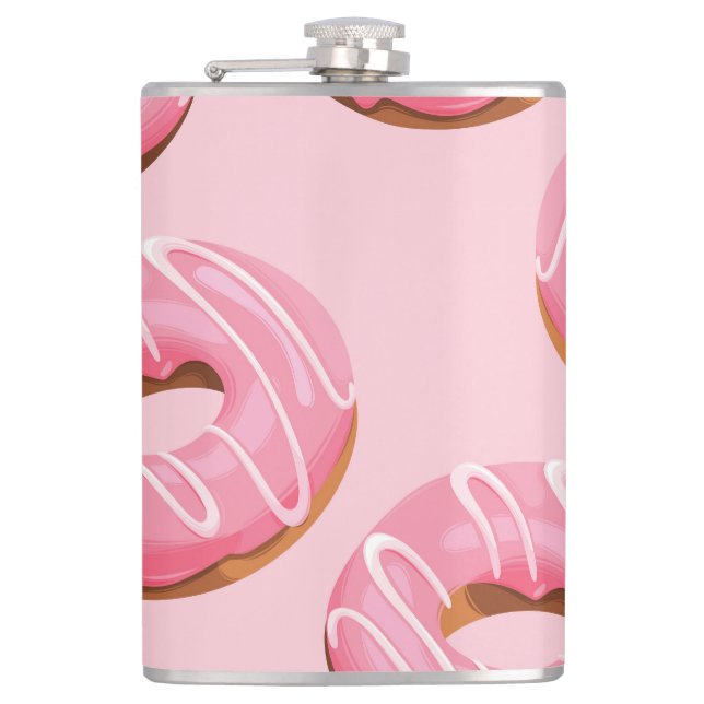 Glazed Doughnuts Seamless Background Hip Flask (Front)